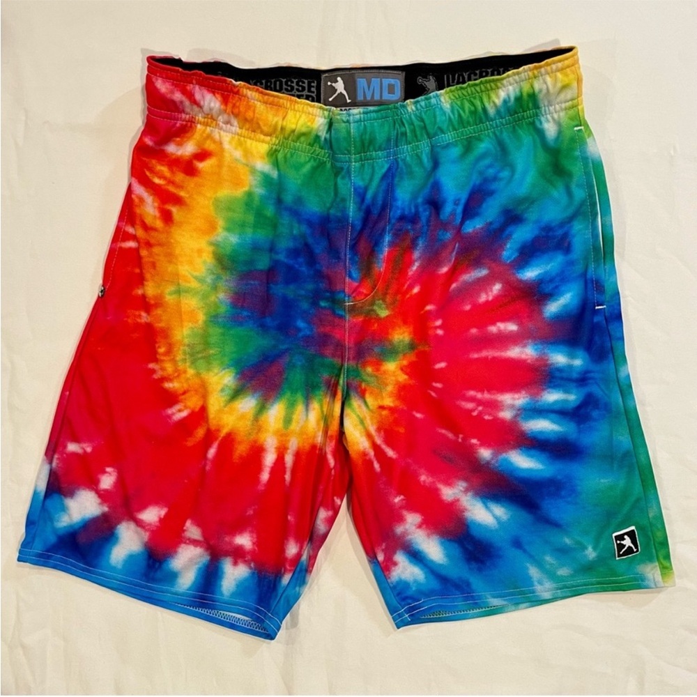 Lacrosse Unlimited Shorts Mens Medium Tie Dyed Swirl Lax Rainbow Summer Athletic